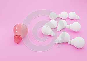 Set of minimal Idea 3d rendering render metallic style Design Concept Red and white light bulb on a pink pastel background, 3d