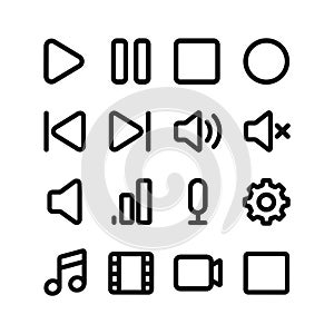Simple Outline Media Player Interface Elements Icon Set for Web