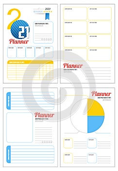 Set of minimalist planners 2021. Monthly weekly daily planner template. Business and time management. Paper sheet. Vector