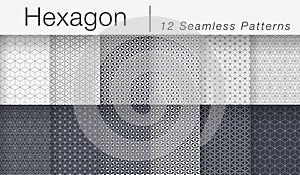 Set of Minimalist Seamless Vector Patterns. Hexagonal Tiles