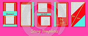 A set of minimalist stories for social networks. Frame. Package to create your unique content. Templates for stories. Juicy red