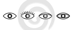 Set Of Minimalist Vector Eye Icons In Black And White, Showcasing Different Styles From Simple To Decorated With Lashes