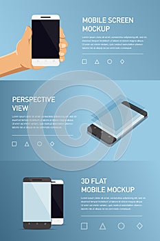 Set of minimalistic 3d isometric illustration cell phone. perspective view