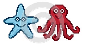Set of minimalistic pixel art vector objects isolated. game 8 bit style. minimalistic pixel graphic symbols group