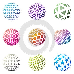Set of minimalistic shapes. Halftone spheres