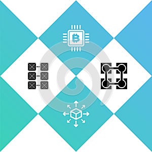 Set Mining farm, Distribution, CPU mining and Blockchain technology icon. Vector