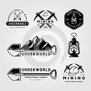 Set of mining vintage logo emblem vector badge retro illustration design