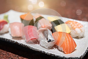 Set of mix Japanese sushi served