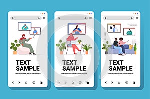 set mix race people discussing with doctors during video call online medical consultation coronavirus quarantine