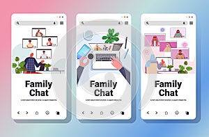 Set mix race people having virtual meeting during video call family chat communication concept