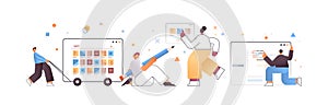 set mix race web developers team creating program code development of software and programming concept