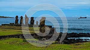 Moais in Hanga Roa, Easter Island, Chile photo