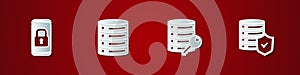 Set Mobile with closed padlock, Server, Data, Web Hosting, security key and shield icon. Vector