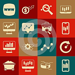 Set Mobile with graph, Digital speed meter, stock trading, Search data analysis, Graph chart infographic, Monitor