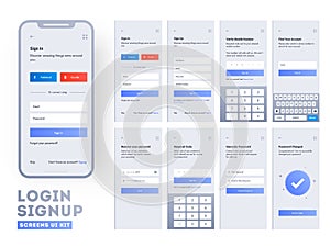 Set of mobile login screens with UI for applications