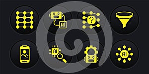 Set Mobile phone, Funnel or filter, Processor CPU, Robot setting, Neural network, Artificial intelligence robot, and