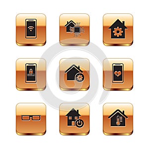 Set Mobile with wi-fi wireless, Glasses, Smart home, settings, and password protection, House temperature and icon