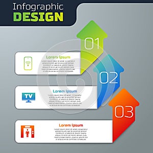 Set Mobile with wi-fi wireless, Smart Tv and Lift. Business infographic template. Vector