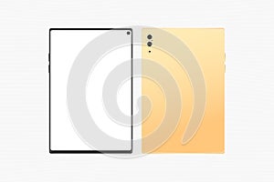 Set Mock-up of Gold realistic Tablet. Front side with screen and back side with camera isolated on white background. Flat vector