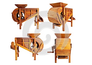 Set Model rice mill from wooden for thai farmer in thailand on white background have path