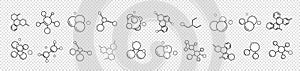 A set of models of molecules and molecular compounds on a transparent background.