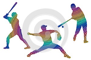 Set of modern abstract baseball players silhouettes. Isolated colored vector images