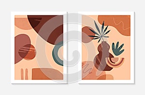 Set of modern abstract vector illustrations with vases,organic various shapes and textures
