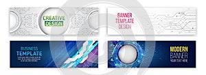 Set of modern banner templates for websites. Abstract social media cover design, invitation card. Horizontal header web background