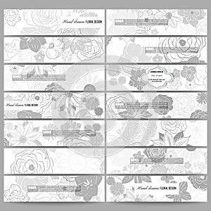 Set of modern banners. Hand drawn floral doodle pattern, abstract vector background
