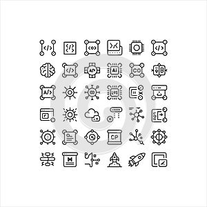 Artificial Intelligence, Programming and Cloud Technology Line Icons Set