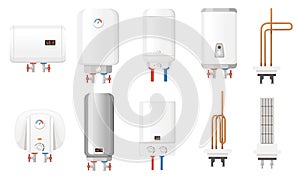 Set of modern boiler water heater with analog and digital controls vector illustration isolated on white background