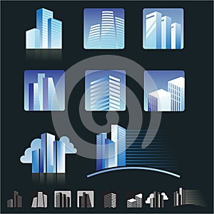 Set of modern buildings icons