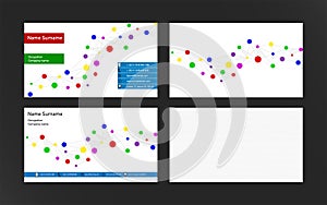 Set of modern business cards with dots connection. Bright color