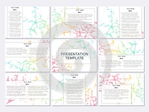 Set of modern business presentation templates in A4 size. Abstract background with molecule structure DNA and neurons