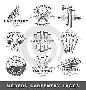 Set of modern carpentry labels