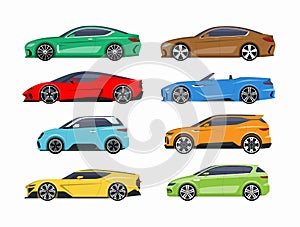 Set of modern cars. Car icons for road traffic and transportation illustrations in flat style