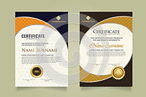 Set modern certificate template with realistic texture diamond shaped on the ornament and modern pattern background