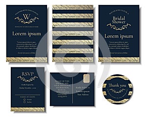 Set of Modern Chic Gold Wedding Invitation Card Vector Design.