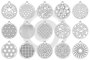 Set Modern Christmas ball. New Year`s Toy for laser cutting. Vector illustration