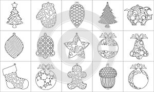 Set of Modern Christmas Tree. New Year`s Toy for laser cutting. Vector illustration