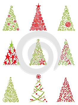 Set of modern christmas trees