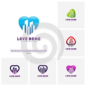 Set of Modern City Love Logo Design Concept. Business Love Building Logo Vector Template