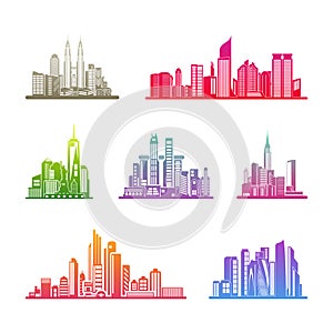 Set of Modern City skyline . city silhouette. vector illustration in flat design. Vector silhouettes of the worlds city skylines