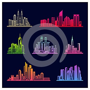 Set of Modern City skyline . city silhouette. vector illustration in flat design. Vector silhouettes of the worlds city skylines