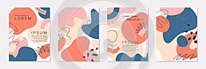 Set of modern colorful vector collages with hand drawn organic shapes and textures