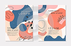 Set of modern colorful vector collages with hand drawn organic shapes and textures