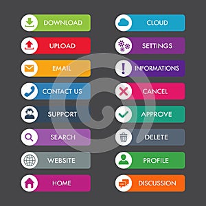 Set of modern colors buttons for website and ui, all 16 buttons set
