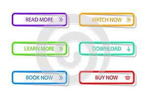 Set of modern 3d button for mobile, web, banner, game. Colorful call action icon in flat style. Infographic navigation button with