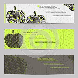 Set of modern design banners headers template with abstract cube apple pattern