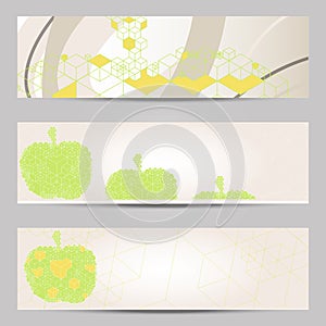 Set of modern design banners headers template with abstract cube apple pattern